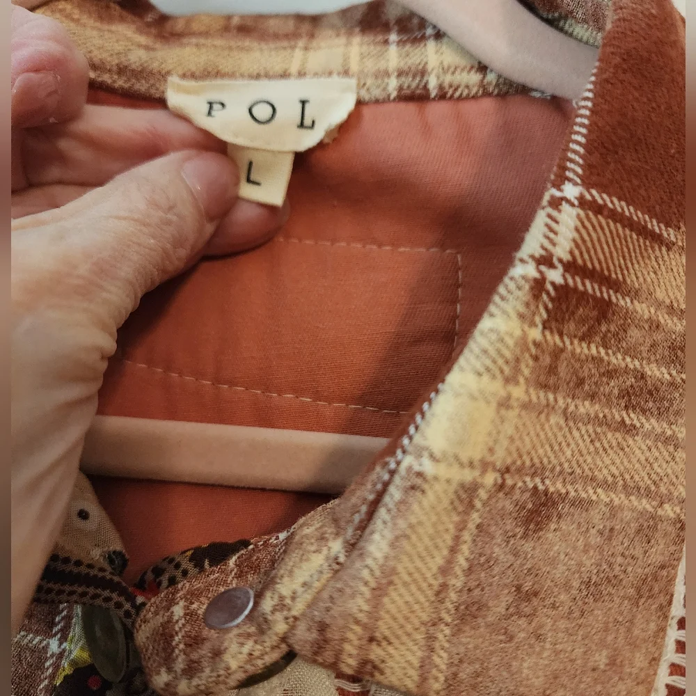 Women's Rust & White Patchwork Button-Front Jacket - Picture 3 of 13